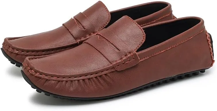 New Shoes Men's Loafers Round Toe Vegan Leather Penny Driving Loafers Comfortable Lightweight Flat Heel Flexible Classic Slip On