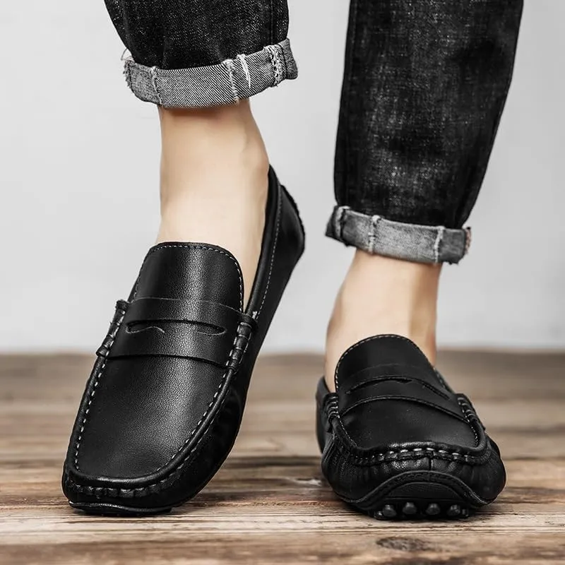 New Shoes Men's Loafers Round Toe Vegan Leather Penny Driving Loafers Comfortable Lightweight Flat Heel Flexible Classic Slip On