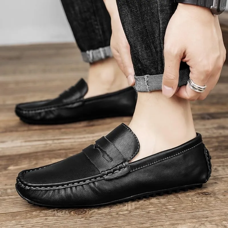 New Shoes Men's Loafers Round Toe Vegan Leather Penny Driving Loafers Comfortable Lightweight Flat Heel Flexible Classic Slip On