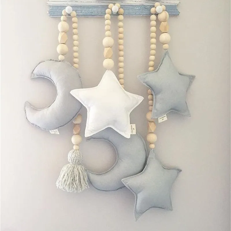 Nordic Wooden Bead Moon Star Nursery Decor