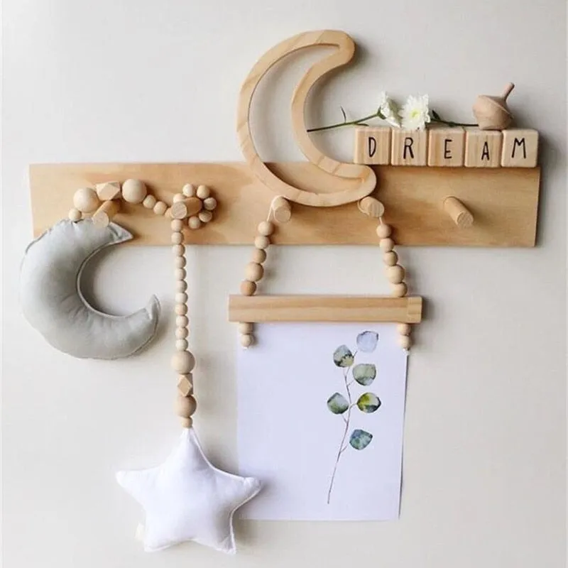 Nordic Wooden Bead Moon Star Nursery Decor