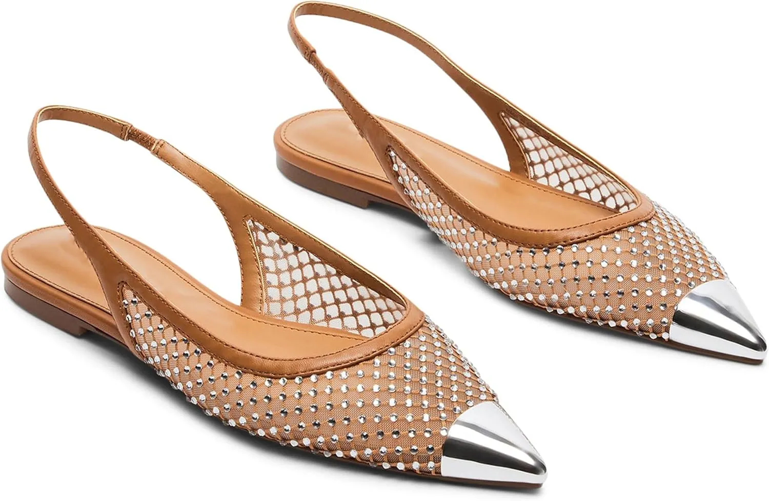 Nude Slingback Flats for Women Stylish Pointed Toe Design with Rhinestone Embellishments Comfortable Mesh Material for Breathable Slip on Experience