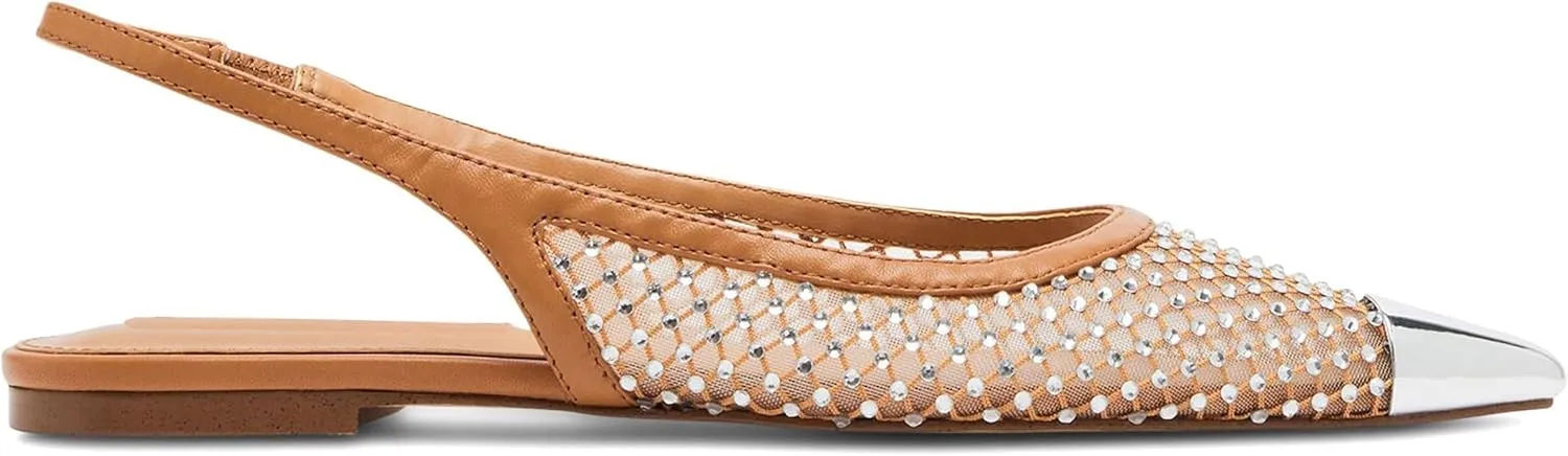 Nude Slingback Flats for Women Stylish Pointed Toe Design with Rhinestone Embellishments Comfortable Mesh Material for Breathable Slip on Experience