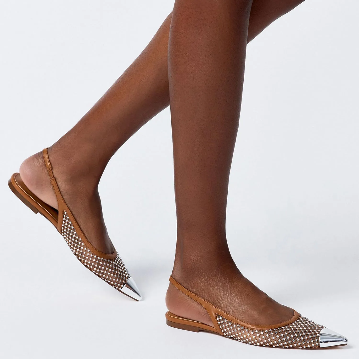 Nude Slingback Flats for Women Stylish Pointed Toe Design with Rhinestone Embellishments Comfortable Mesh Material for Breathable Slip on Experience