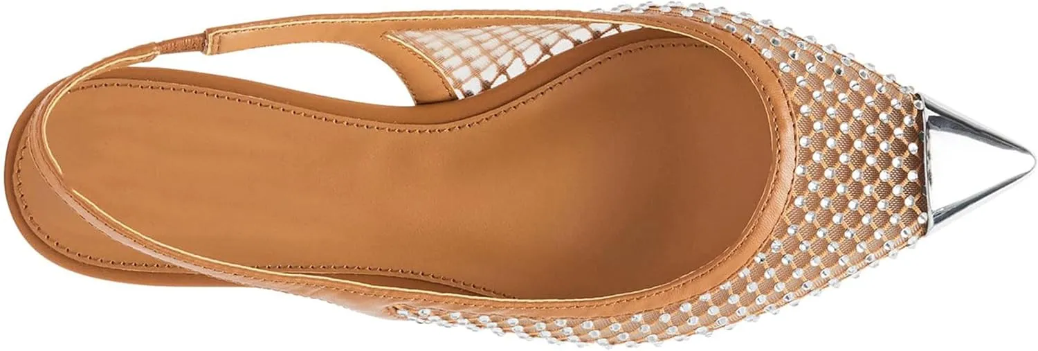 Nude Slingback Flats for Women Stylish Pointed Toe Design with Rhinestone Embellishments Comfortable Mesh Material for Breathable Slip on Experience