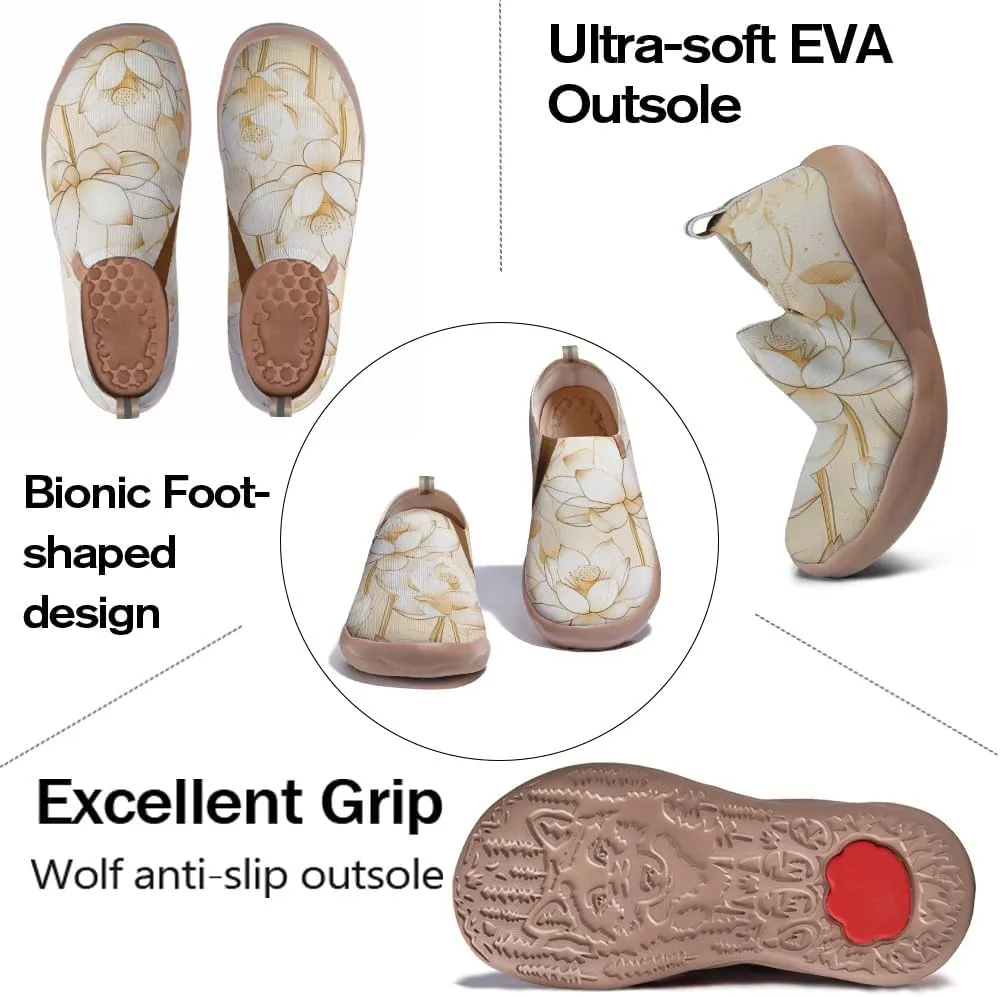 Onehorse Women's Lotus Painted Travel Shoes Slip-On Casual Lightweight Breathable Flats Comfortable Loafers