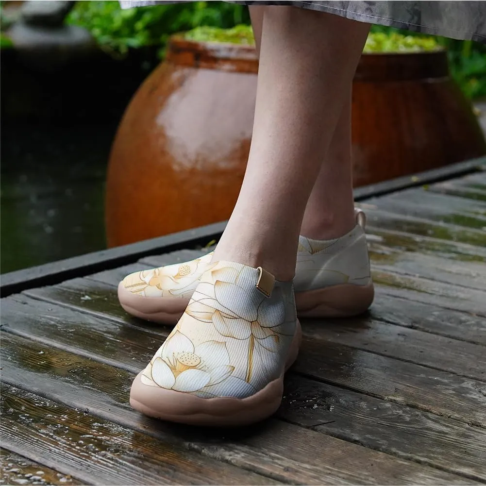 Onehorse Women's Lotus Painted Travel Shoes Slip-On Casual Lightweight Breathable Flats Comfortable Loafers