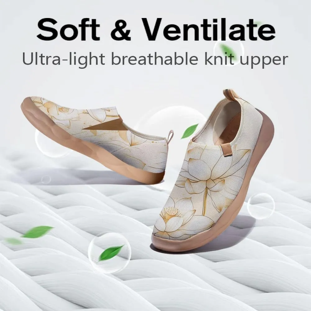 Onehorse Women's Lotus Painted Travel Shoes Slip-On Casual Lightweight Breathable Flats Comfortable Loafers