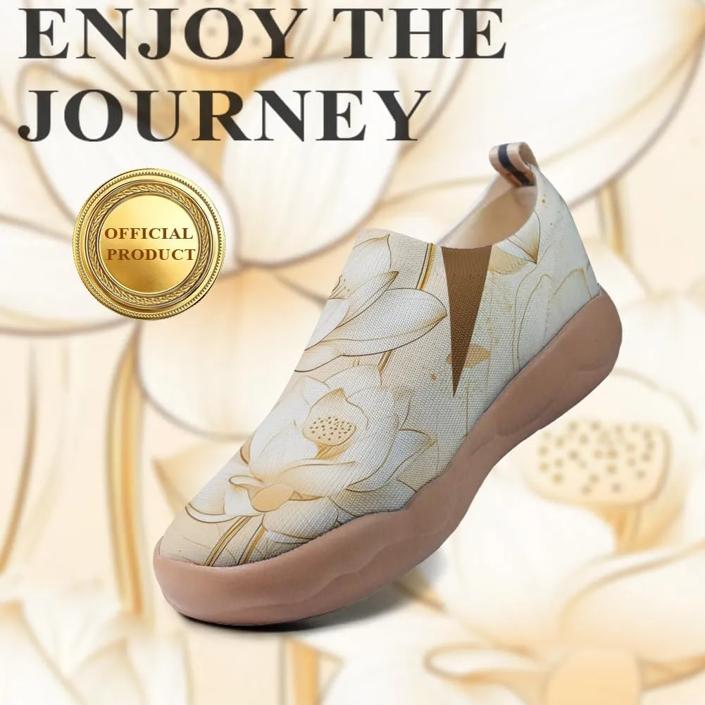 Onehorse Women's Lotus Painted Travel Shoes Slip-On Casual Lightweight Breathable Flats Comfortable Loafers