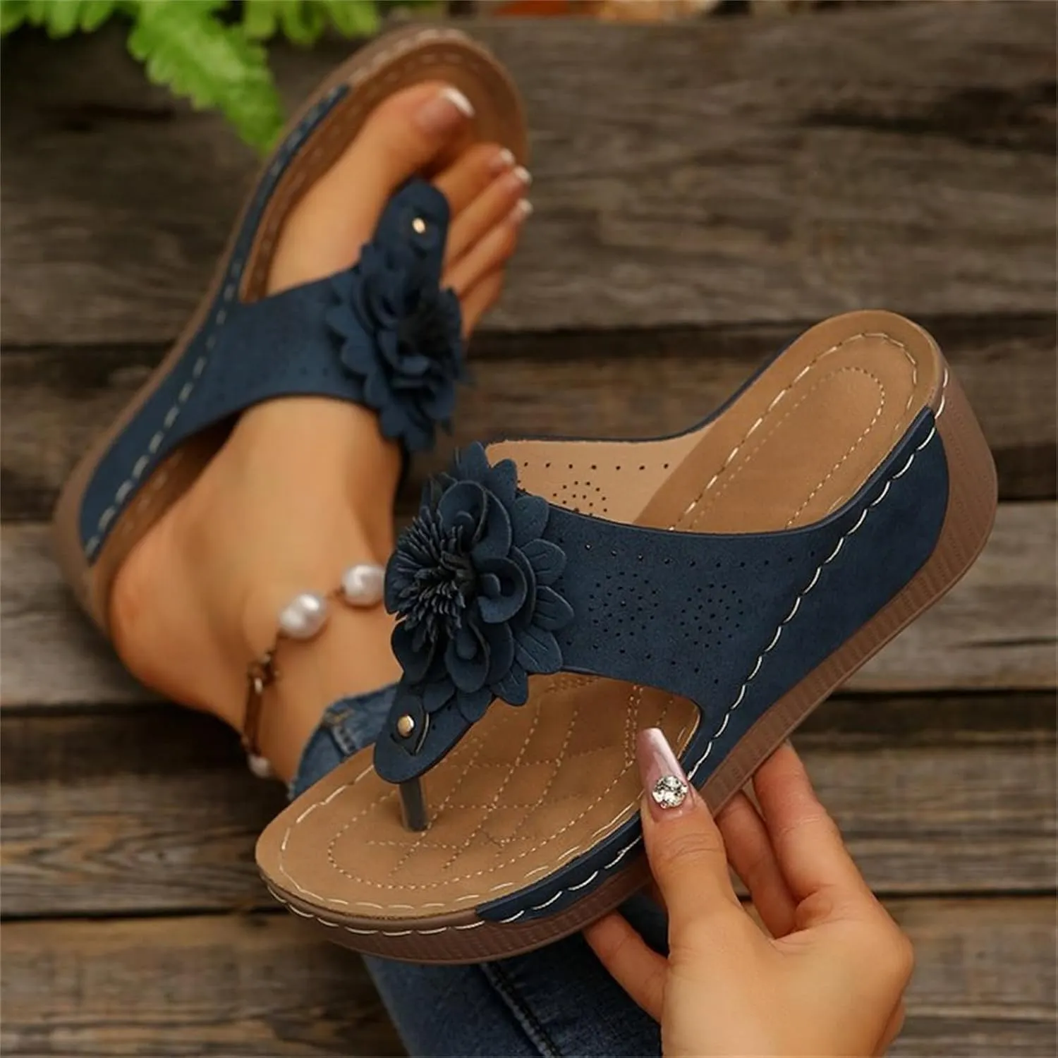 Orthopedic Sandals for Women Wide Width Slip On Open Toe Flip Flops Cushion Footbed Platform Sandals Walking Thong Shoes Cushion Footbed Platform Sandal