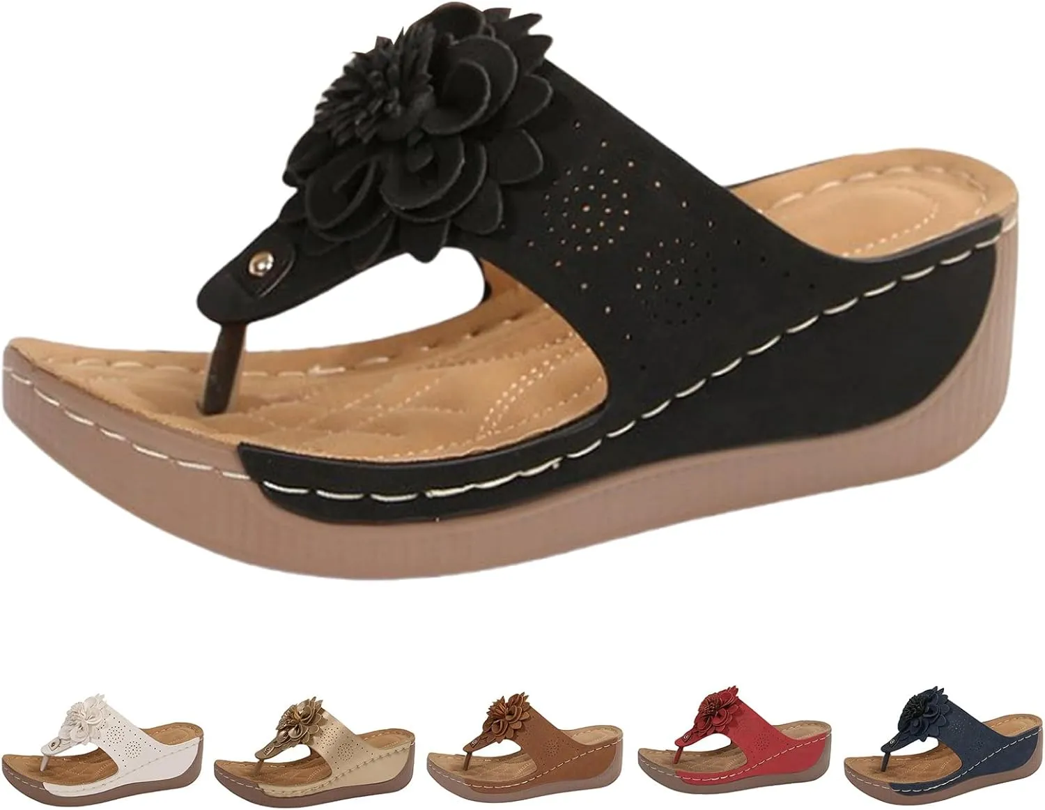 Orthopedic Sandals for Women Wide Width Slip On Open Toe Flip Flops Cushion Footbed Platform Sandals Walking Thong Shoes Cushion Footbed Platform Sandal