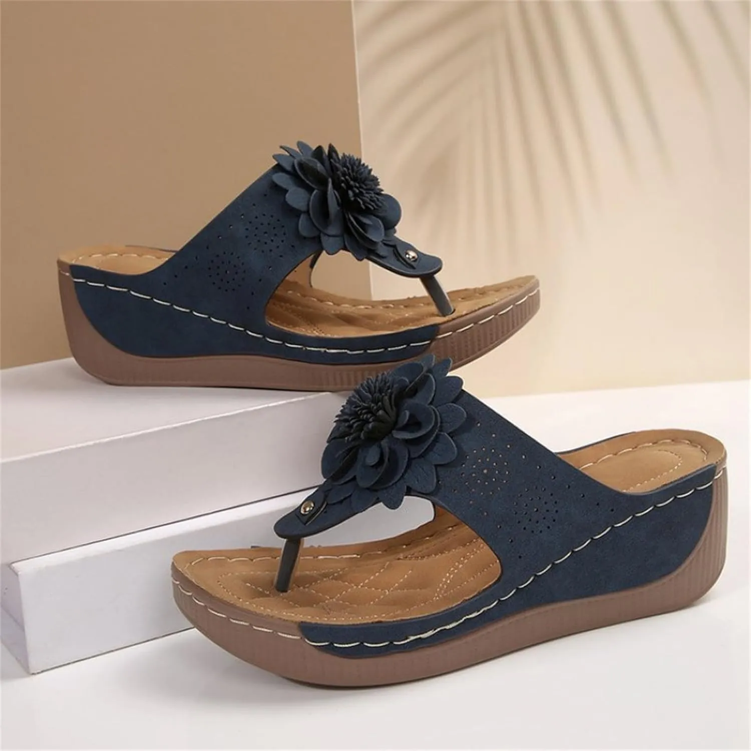 Orthopedic Sandals for Women Wide Width Slip On Open Toe Flip Flops Cushion Footbed Platform Sandals Walking Thong Shoes Cushion Footbed Platform Sandal