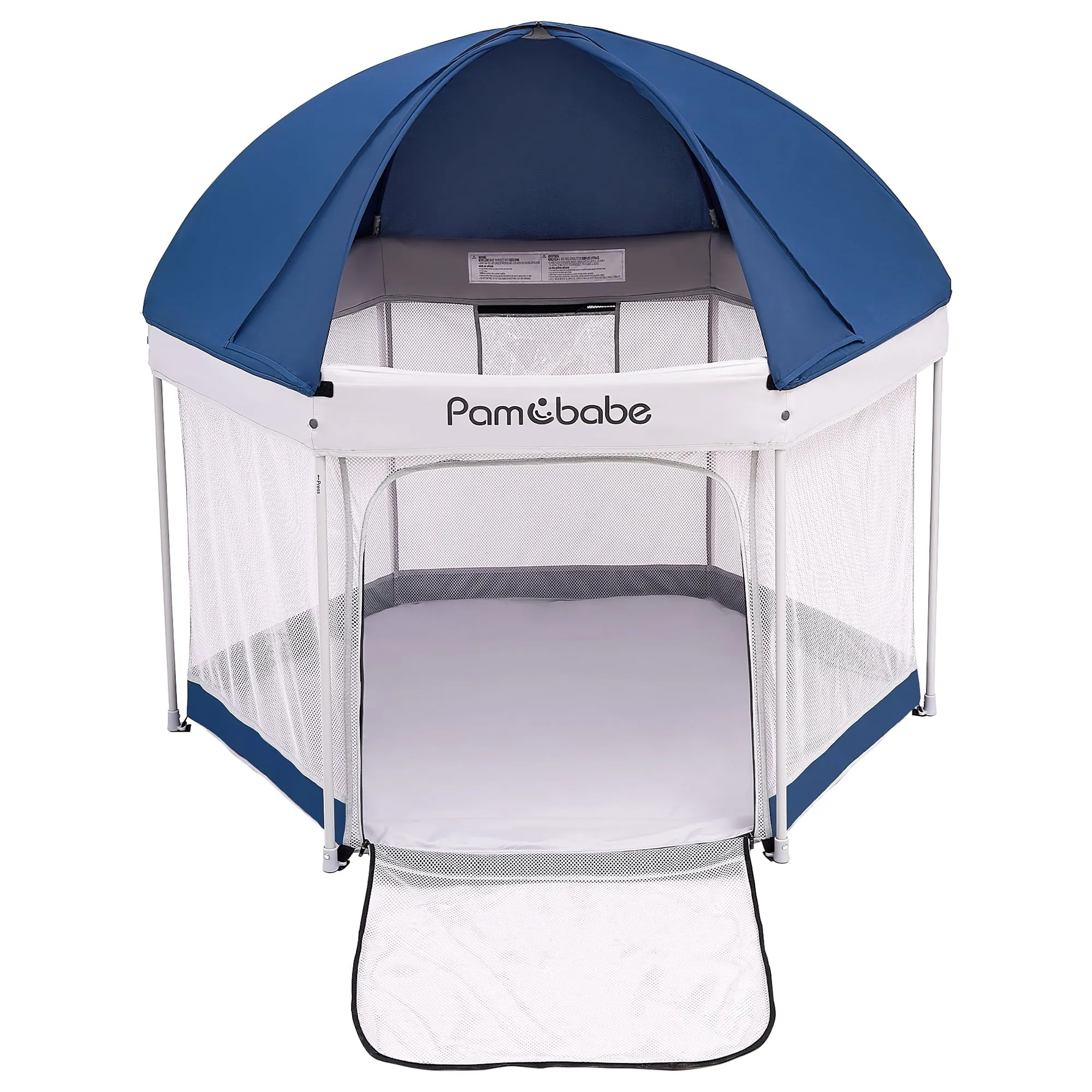 Pamo Babe Unisex Premium Indoor and Outdoor Baby Playpen - Portable, Lightweight, Toddler Play Yard w/Canopy and Travel Bag - Blue