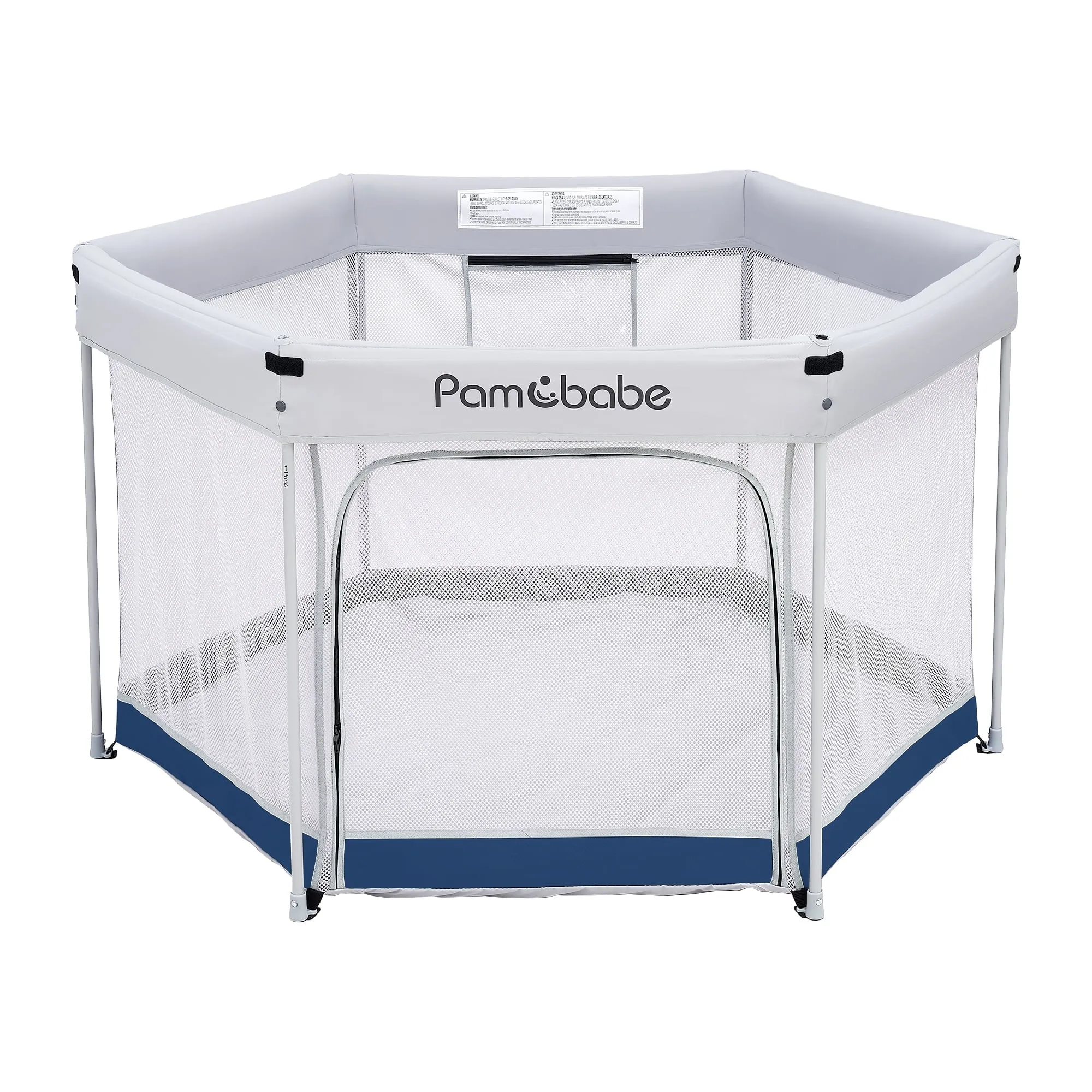 Pamo Babe Unisex Premium Indoor and Outdoor Baby Playpen - Portable, Lightweight, Toddler Play Yard w/Canopy and Travel Bag - Blue