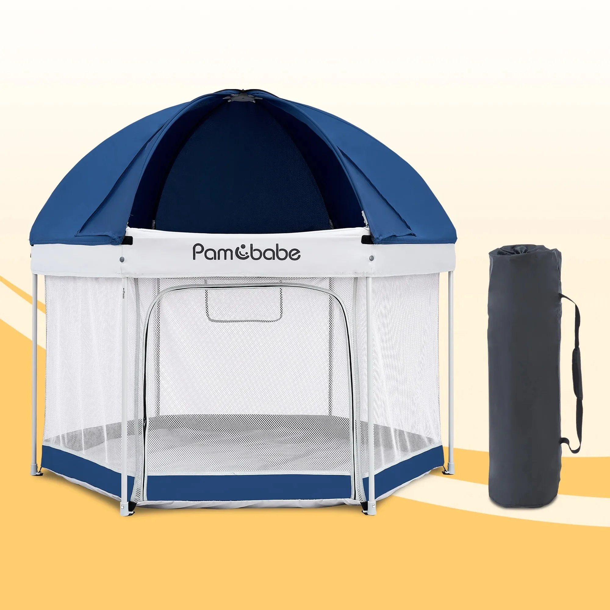 Pamo Babe Unisex Premium Indoor and Outdoor Baby Playpen - Portable, Lightweight, Toddler Play Yard w/Canopy and Travel Bag - Blue