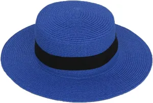 Panama Raffia Flat Straw Hat Summer Sun Boater Flat Hats Unisex Travel Sun Hat Big Brim Hat
