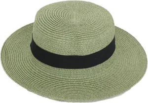 Panama Raffia Flat Straw Hat Summer Sun Boater Flat Hats Unisex Travel Sun Hat Big Brim Hat