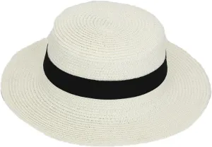Panama Raffia Flat Straw Hat Summer Sun Boater Flat Hats Unisex Travel Sun Hat Big Brim Hat