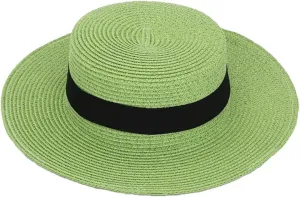 Panama Raffia Flat Straw Hat Summer Sun Boater Flat Hats Unisex Travel Sun Hat Big Brim Hat