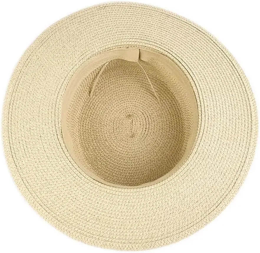 Panama Raffia Flat Straw Hat Summer Sun Boater Flat Hats Unisex Travel Sun Hat Big Brim Hat