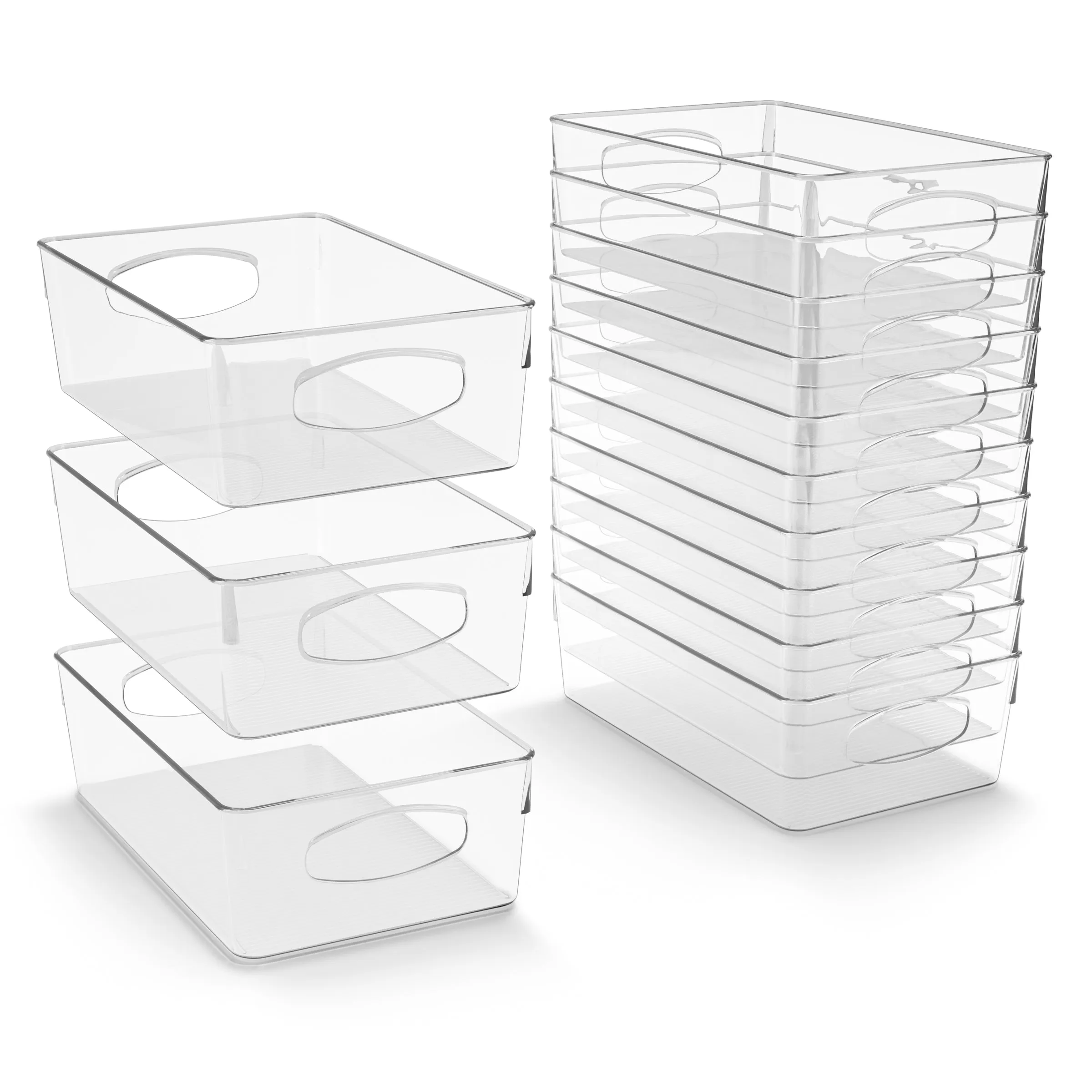 Plastic Clear Container Bins with Handles (10 Pack)