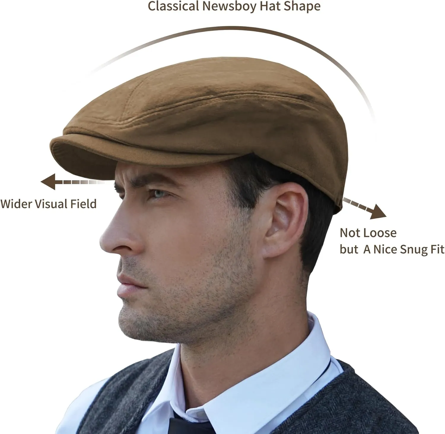 POUDAY Men's Cotton Newsboy Cap Flat Cap Newsboy Hat for Men Cabbie Hat Breathable Soft Summer Hat for Driving Hunting Golf