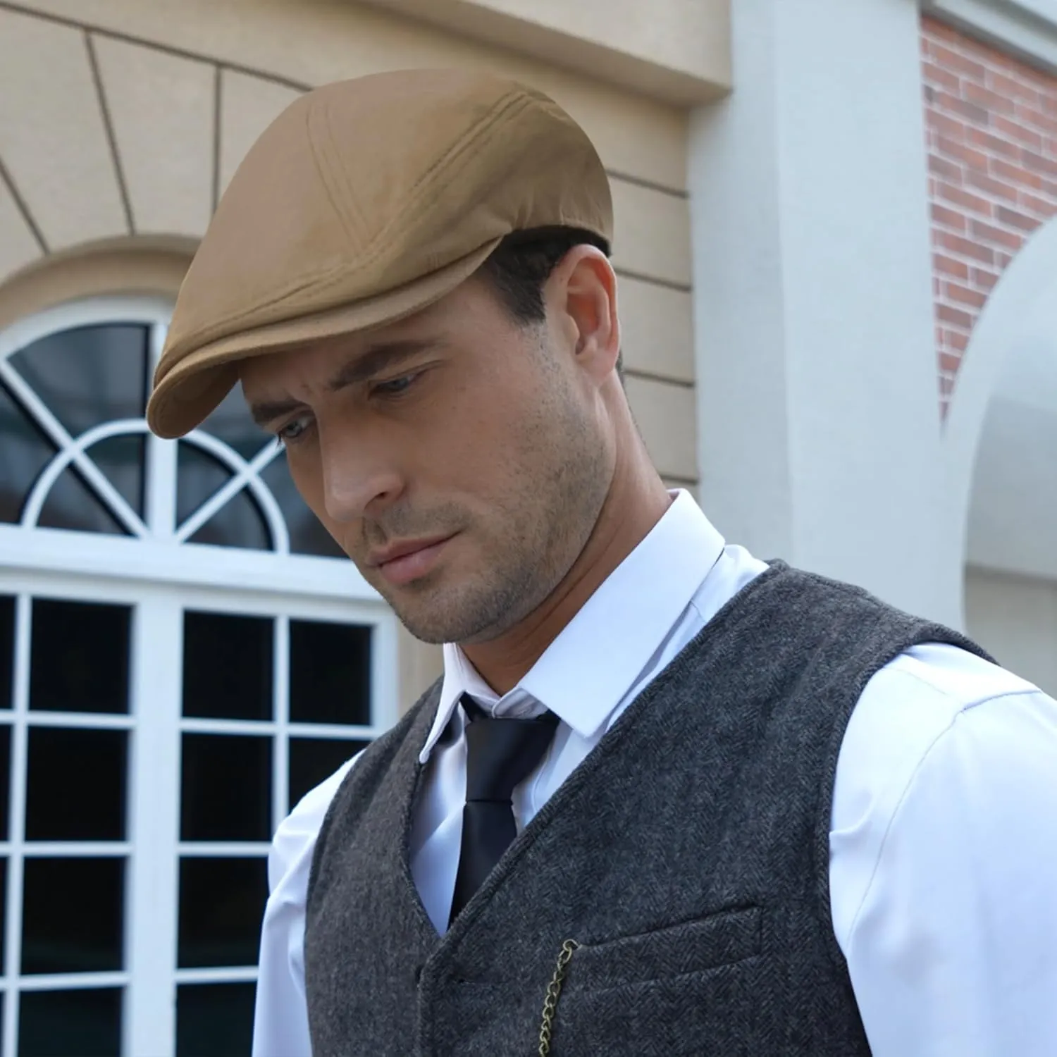 POUDAY Men's Cotton Newsboy Cap Flat Cap Newsboy Hat for Men Cabbie Hat Breathable Soft Summer Hat for Driving Hunting Golf