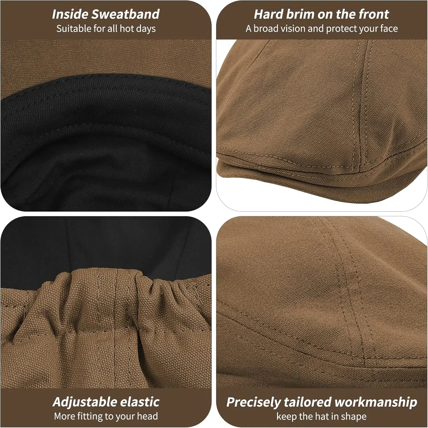 POUDAY Men's Cotton Newsboy Cap Flat Cap Newsboy Hat for Men Cabbie Hat Breathable Soft Summer Hat for Driving Hunting Golf