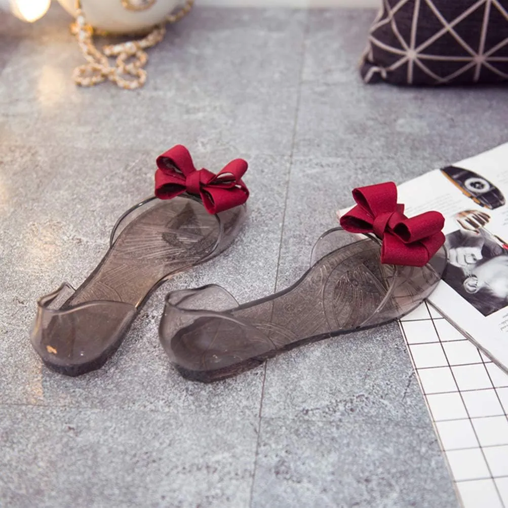 Princess Jelly Sandals with Bow Fish Mouth Summer Bowknot Beach Shoe for Women Girls (Red 35 Yards 5. 5US, 3UK 36EU, 8. 8425Inch)