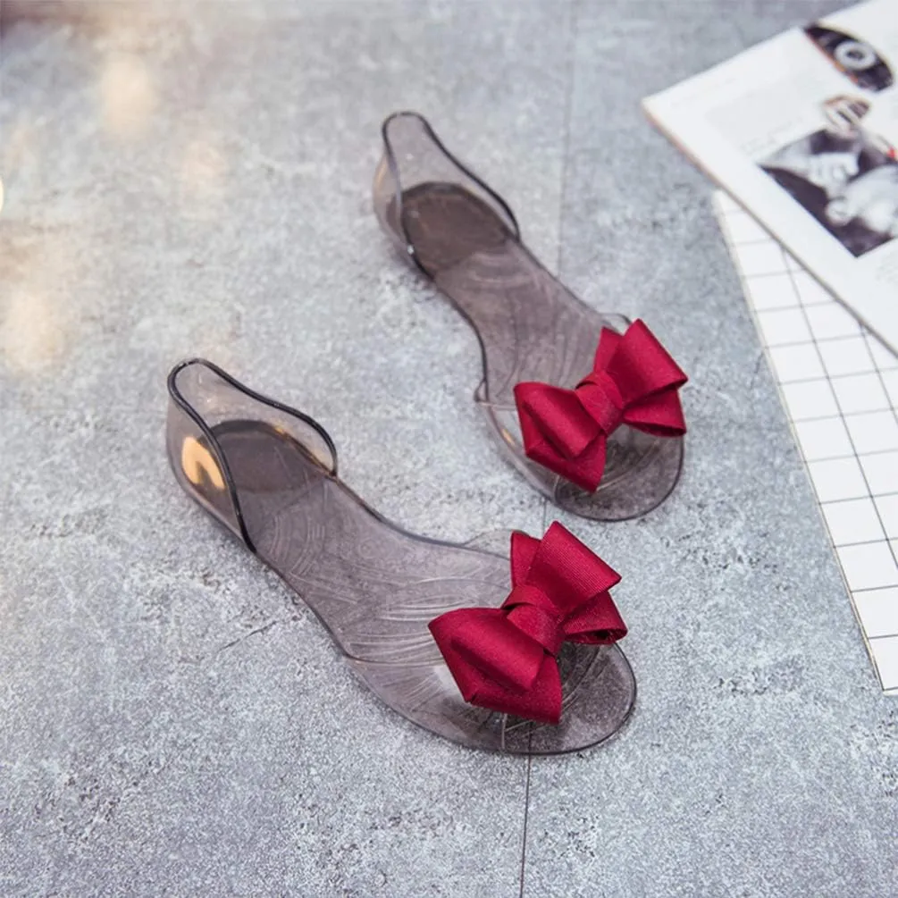 Princess Jelly Sandals with Bow Fish Mouth Summer Bowknot Beach Shoe for Women Girls (Red 35 Yards 5. 5US, 3UK 36EU, 8. 8425Inch)