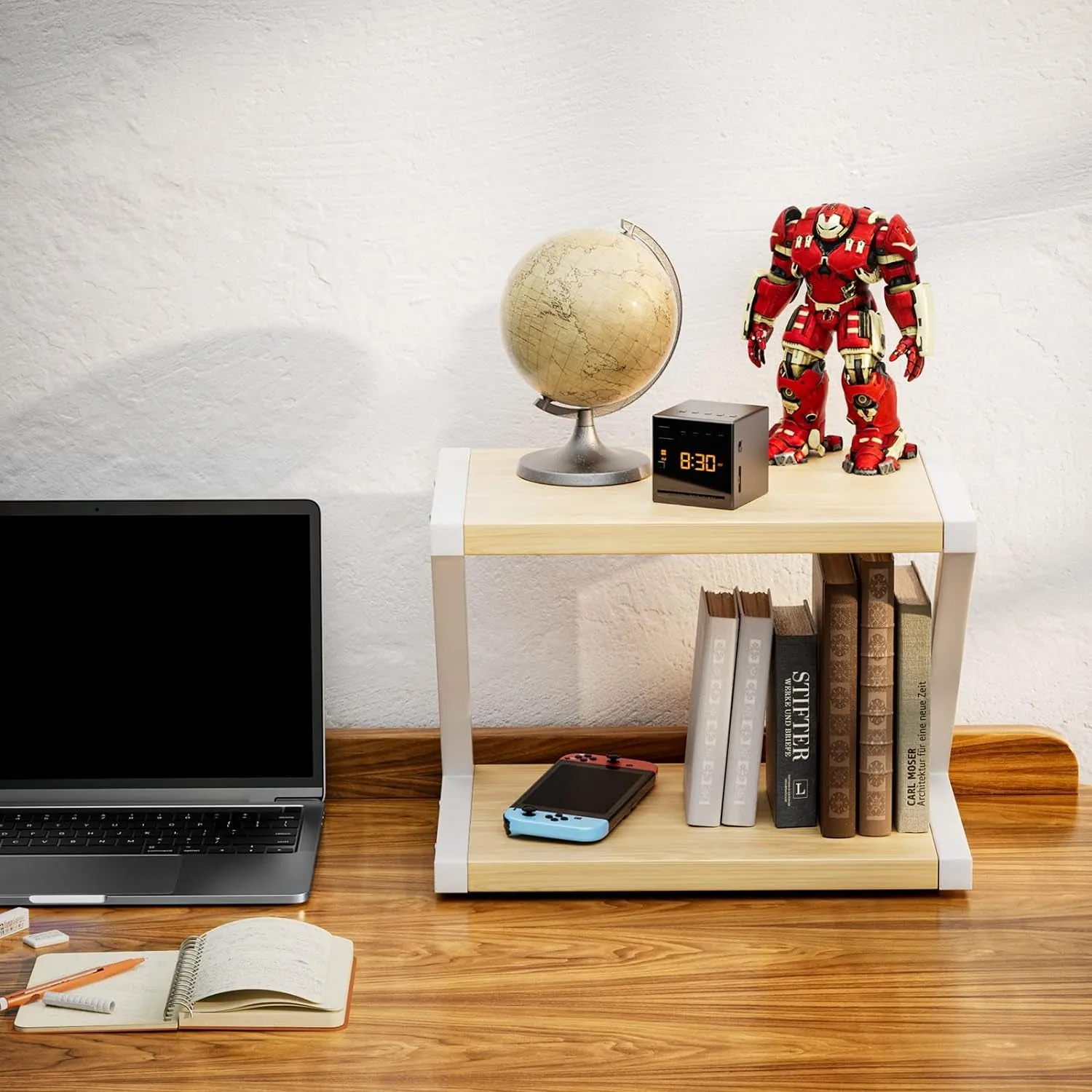 Printer Stand with 2-Tier Wood Storage Shelves – Multi-Purpose Desktop Organizer