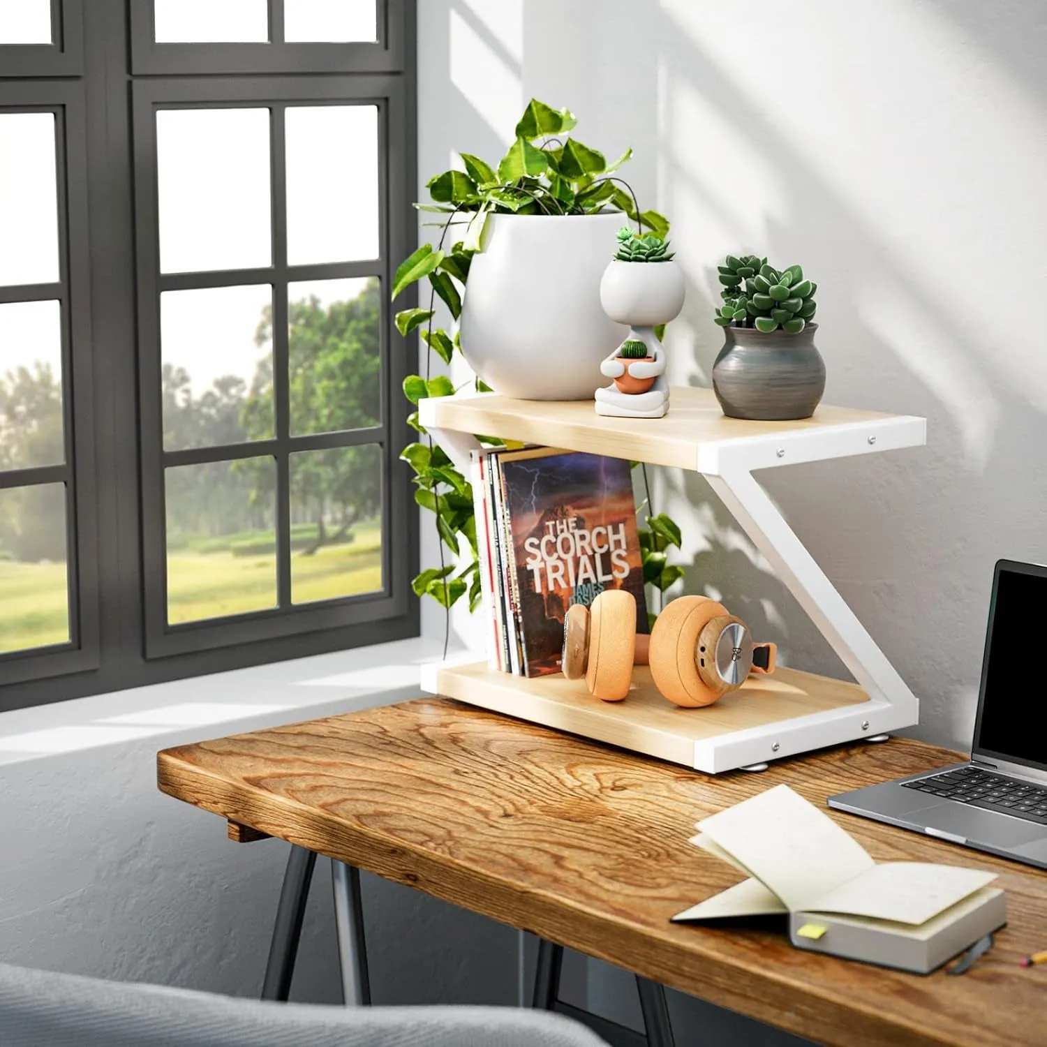 Printer Stand with 2-Tier Wood Storage Shelves – Multi-Purpose Desktop Organizer