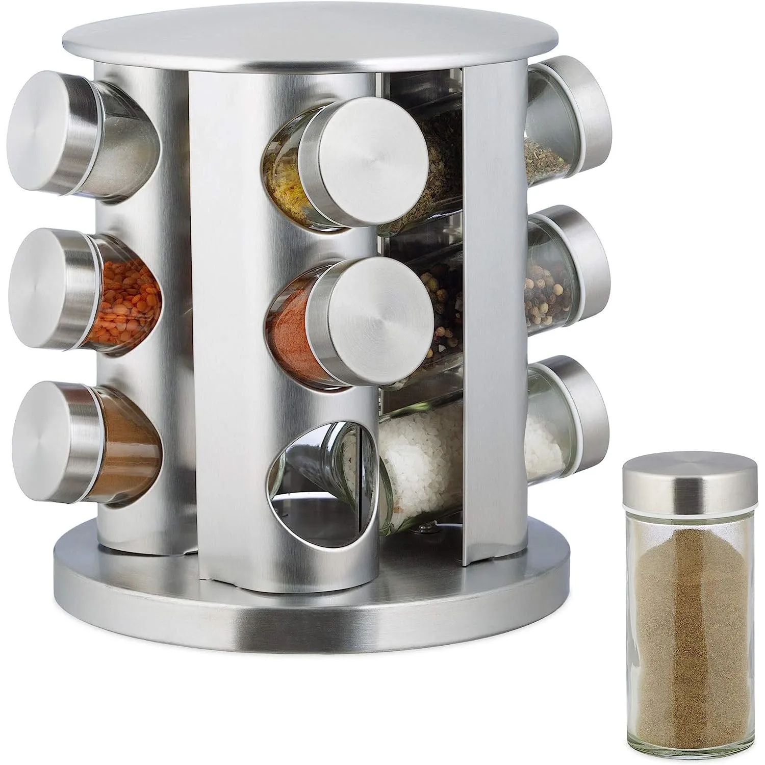 Revolving 12-Jar Countertop Spice Rack Stainless Steel
