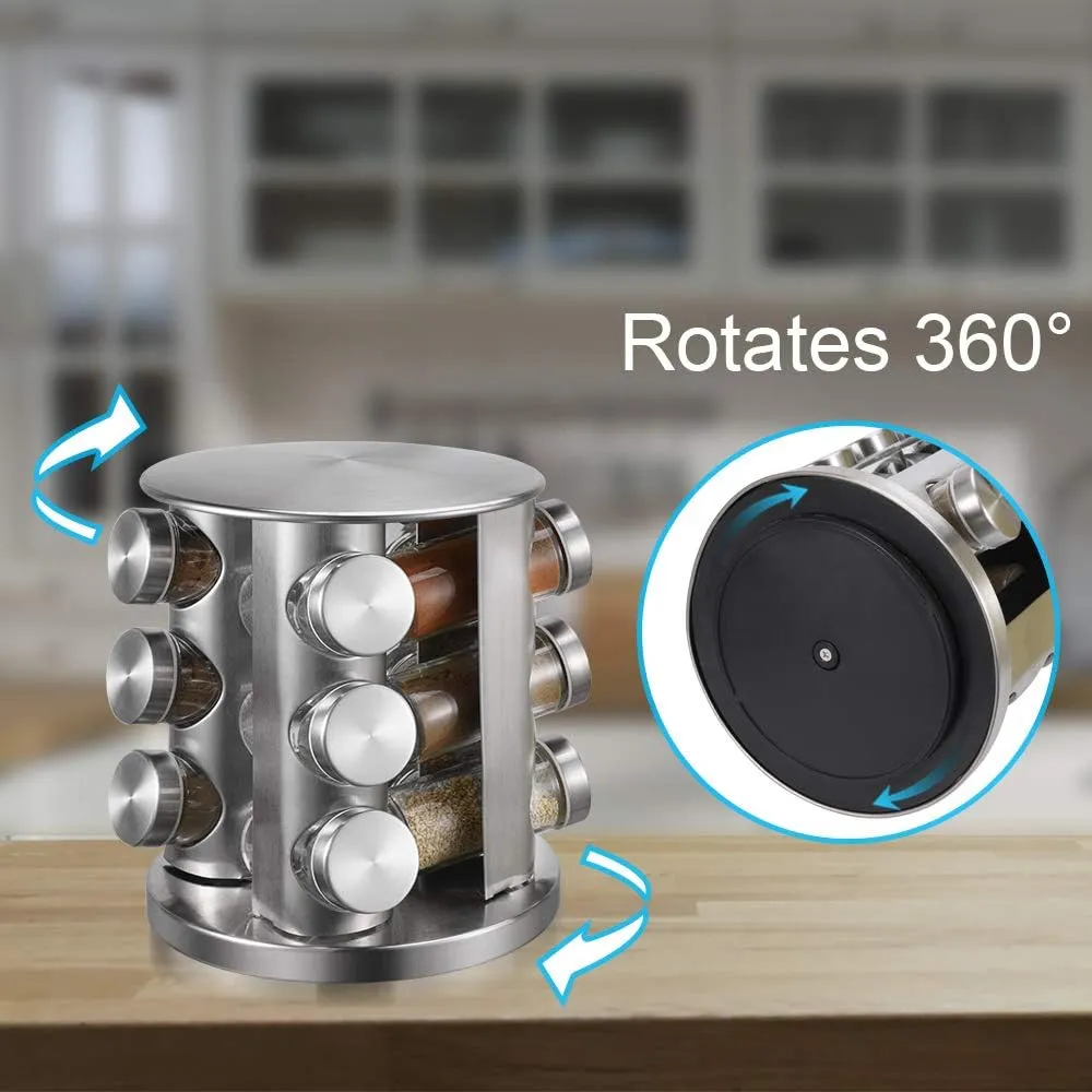 Revolving 12-Jar Countertop Spice Rack Stainless Steel