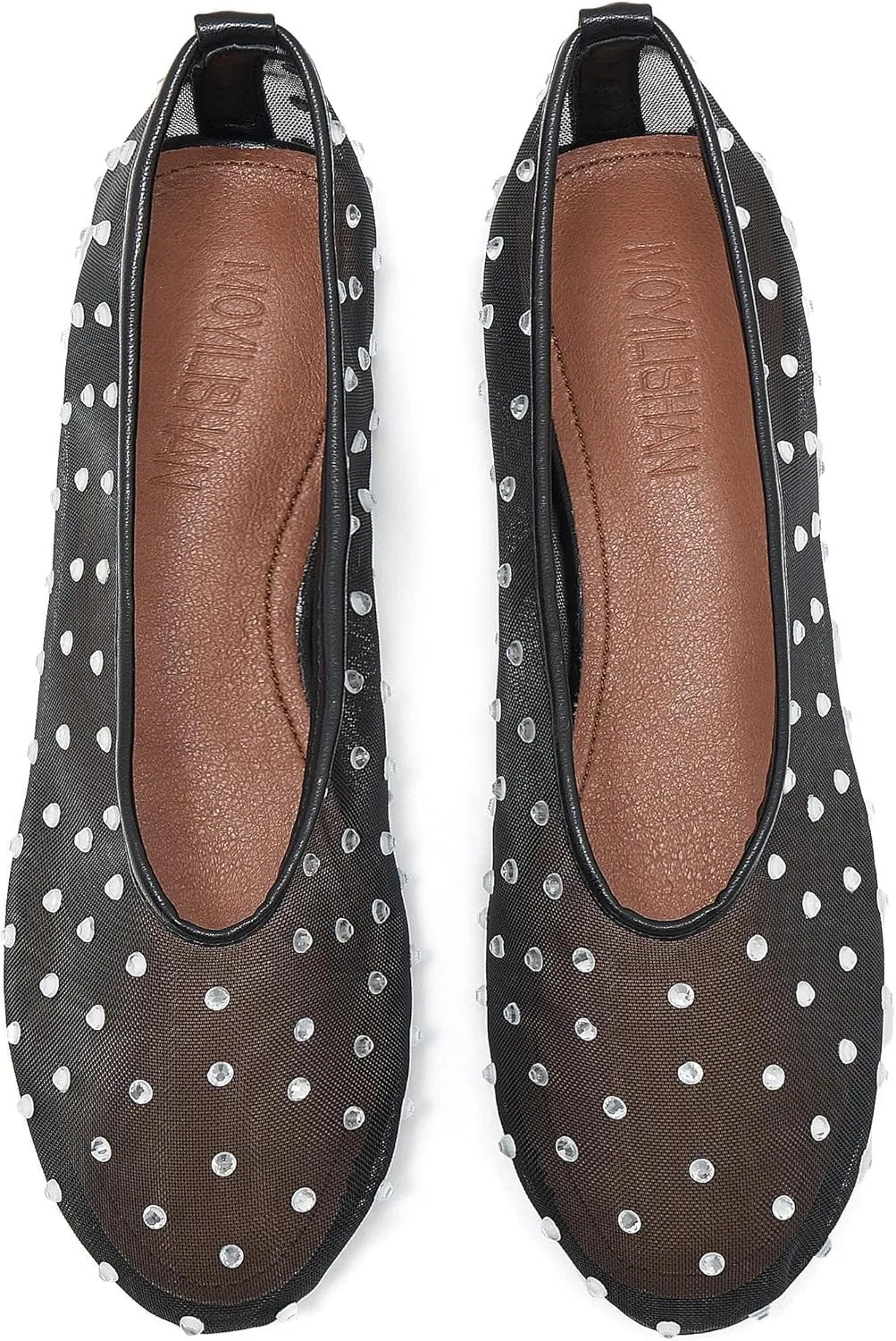 Rhinestone Mary Jane Ballet Flats for Women Crystal-Embellished Mesh Ballerina Shoes Comfortable Casual Dress Flat Shoe