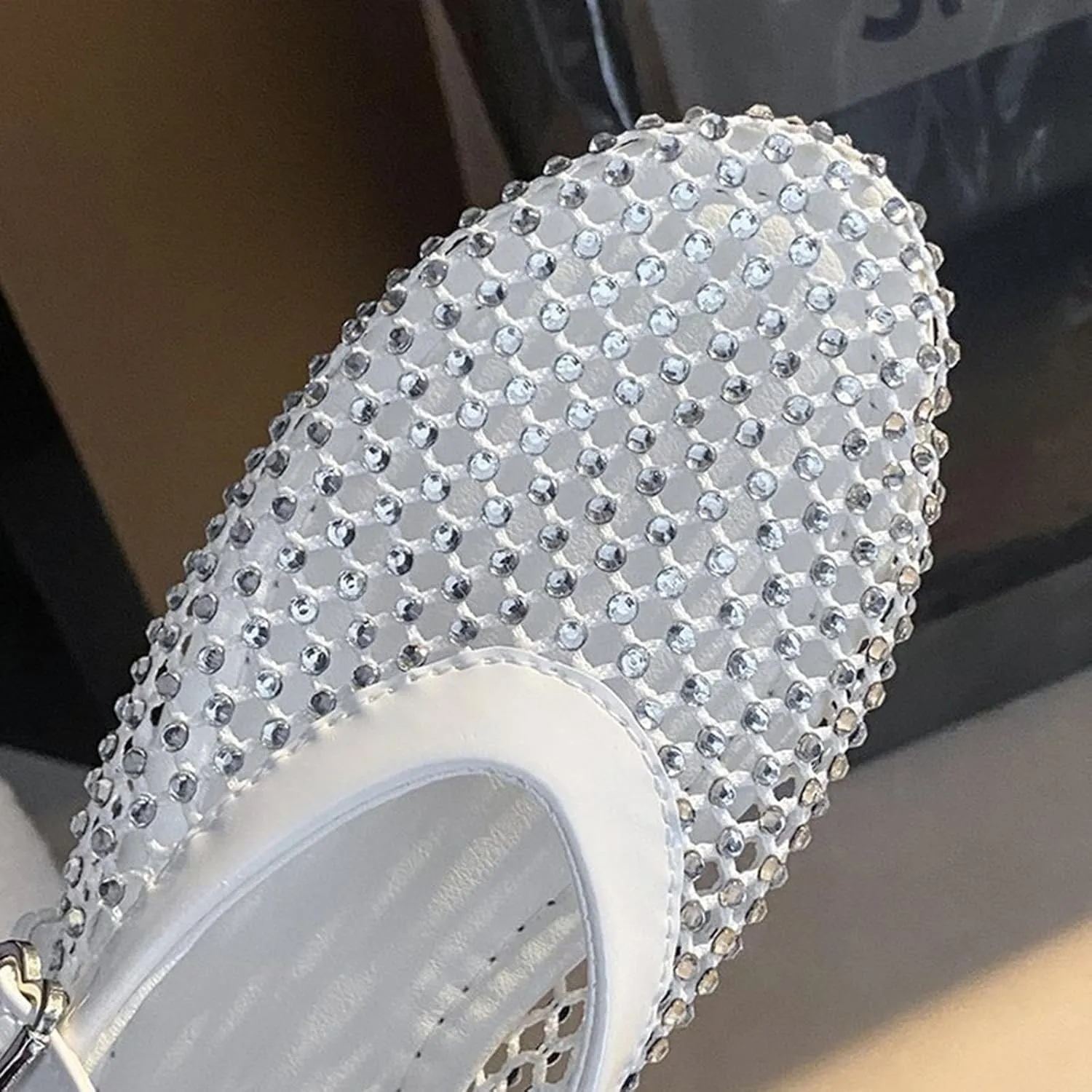 Rhinestone Mesh Ballet Flats for Women, Sparkly Ballet Flats with Buckle Strap, Crystals Mesh Flats for Women
