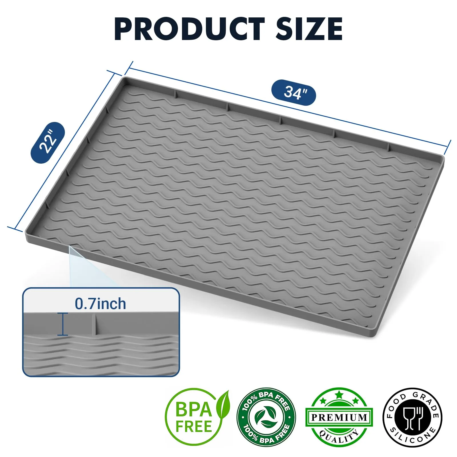 RoomHacks Under Sink Mat for Kitchen Waterproof, 34" x 22" Silicone Under Sink Liner, Kitchen Bathroom Cabinet Mat, Fit 36inch Standard Cabinet Mat Under Sink Organizer Drip Tray Dark Grey