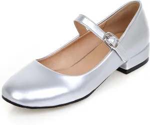 Round Toe Ankle Strap Mary Janes Flats Patent Leather Low Heels Pumps School Uniform Dress Shoes