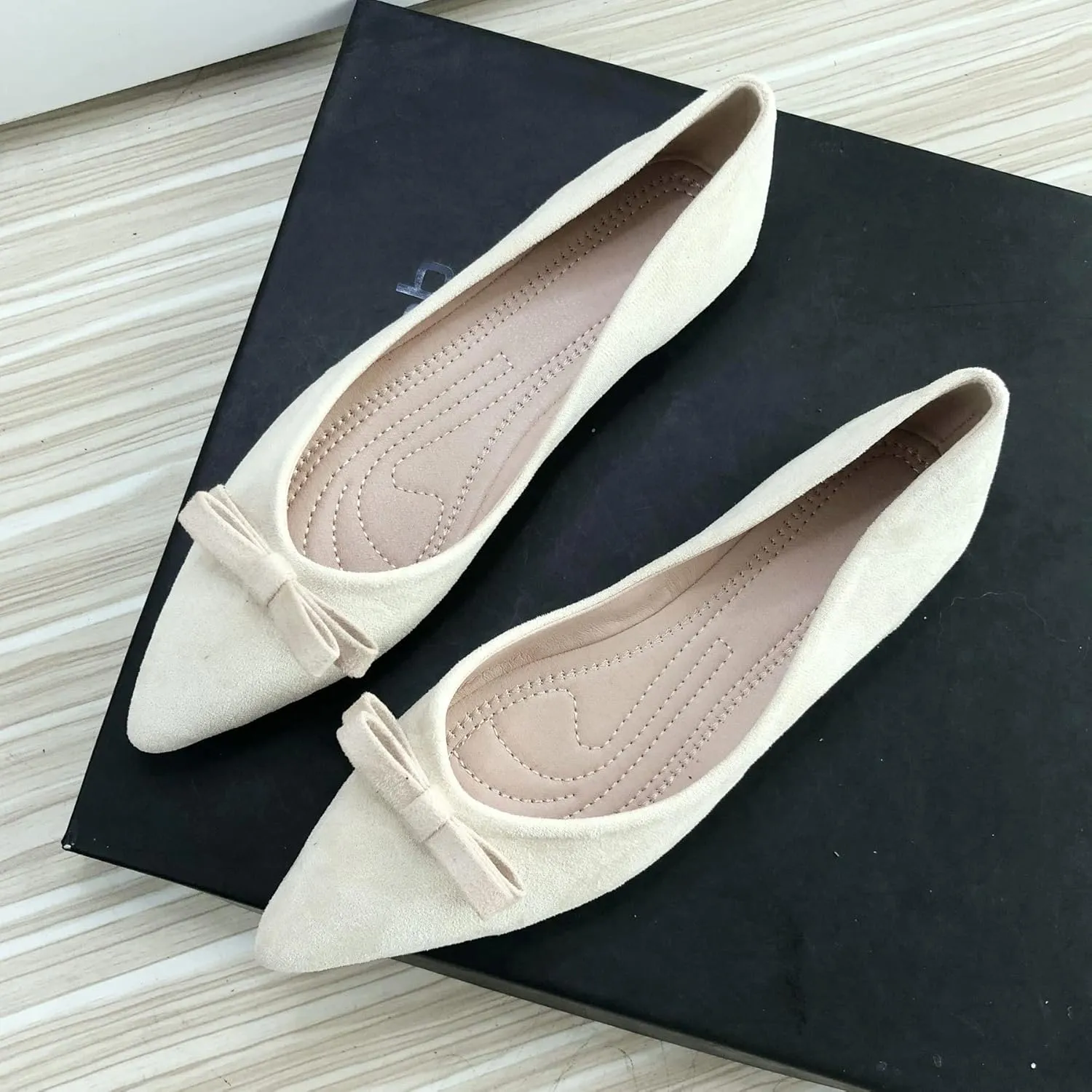 SAILING LU Bowknot Flat Shoes for Women Dressy Slip-ons Loafers Comfortable Moccasins Pointed Toe Ballerina Walking Flats Shoes Wear to Work