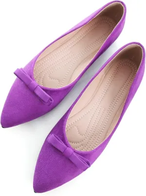 SAILING LU Bowknot Flat Shoes for Women Dressy Slip-ons Loafers Comfortable Moccasins Pointed Toe Ballerina Walking Flats Shoes Wear to Work