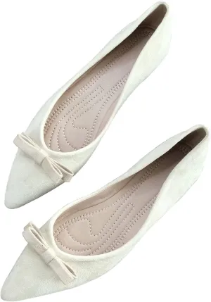 SAILING LU Bowknot Flat Shoes for Women Dressy Slip-ons Loafers Comfortable Moccasins Pointed Toe Ballerina Walking Flats Shoes Wear to Work