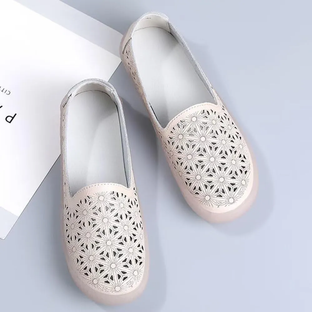 SAILING LU Women's Ballet Flat Round Toe Dress Shoes Casual Anti-Slip Slip On Hollow Rope Loafer