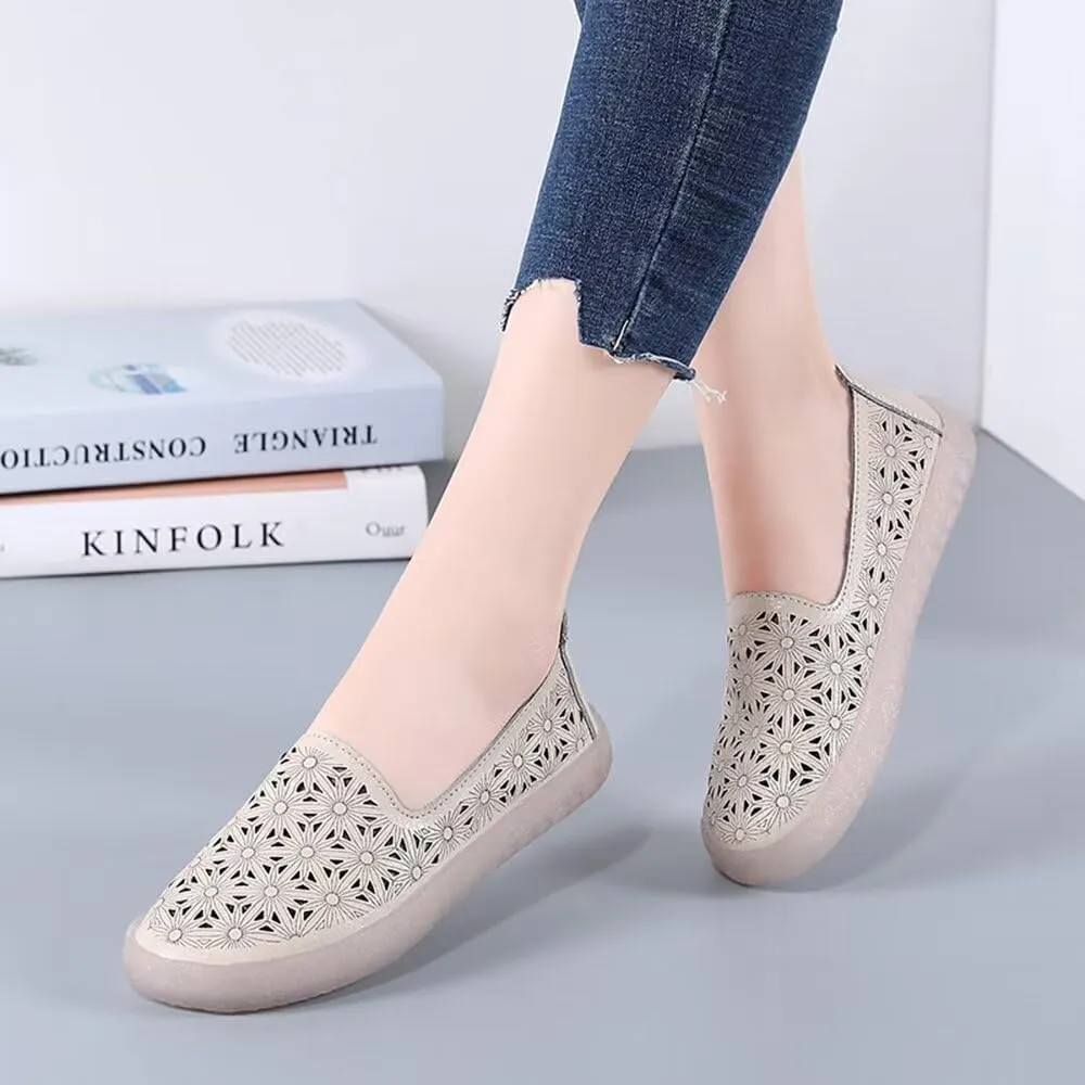 SAILING LU Women's Ballet Flat Round Toe Dress Shoes Casual Anti-Slip Slip On Hollow Rope Loafer