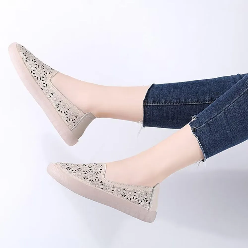 SAILING LU Women's Ballet Flat Round Toe Dress Shoes Casual Anti-Slip Slip On Hollow Rope Loafer