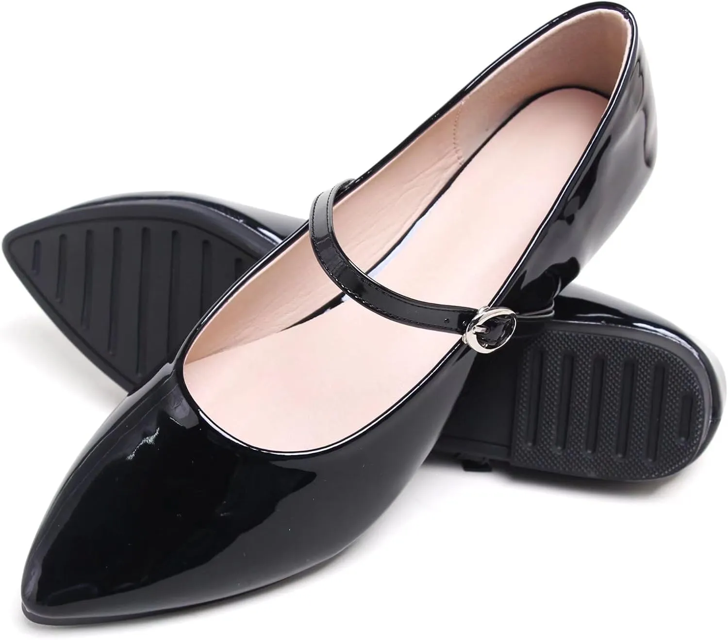 SAILING LU Women's Pointy Toe Mary Jane Flats PU Leather Buckle Fashion Vintage Wedding Dress Flats Shoes