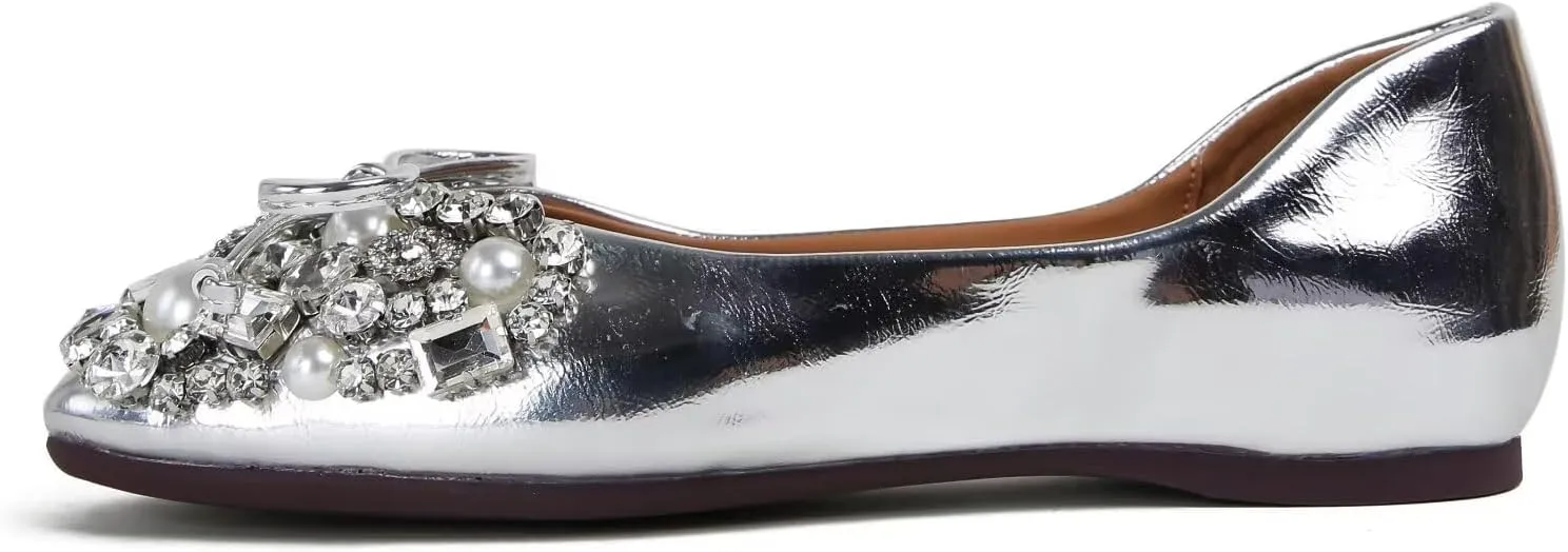 SAILING LU Womens Rhinestones Square Toe Ballet Flats Dressy Comfortable Flat Shoes Wedding Elegant Slip-Ons for Women