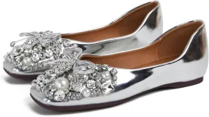 SAILING LU Womens Rhinestones Square Toe Ballet Flats Dressy Comfortable Flat Shoes Wedding Elegant Slip-Ons for Women
