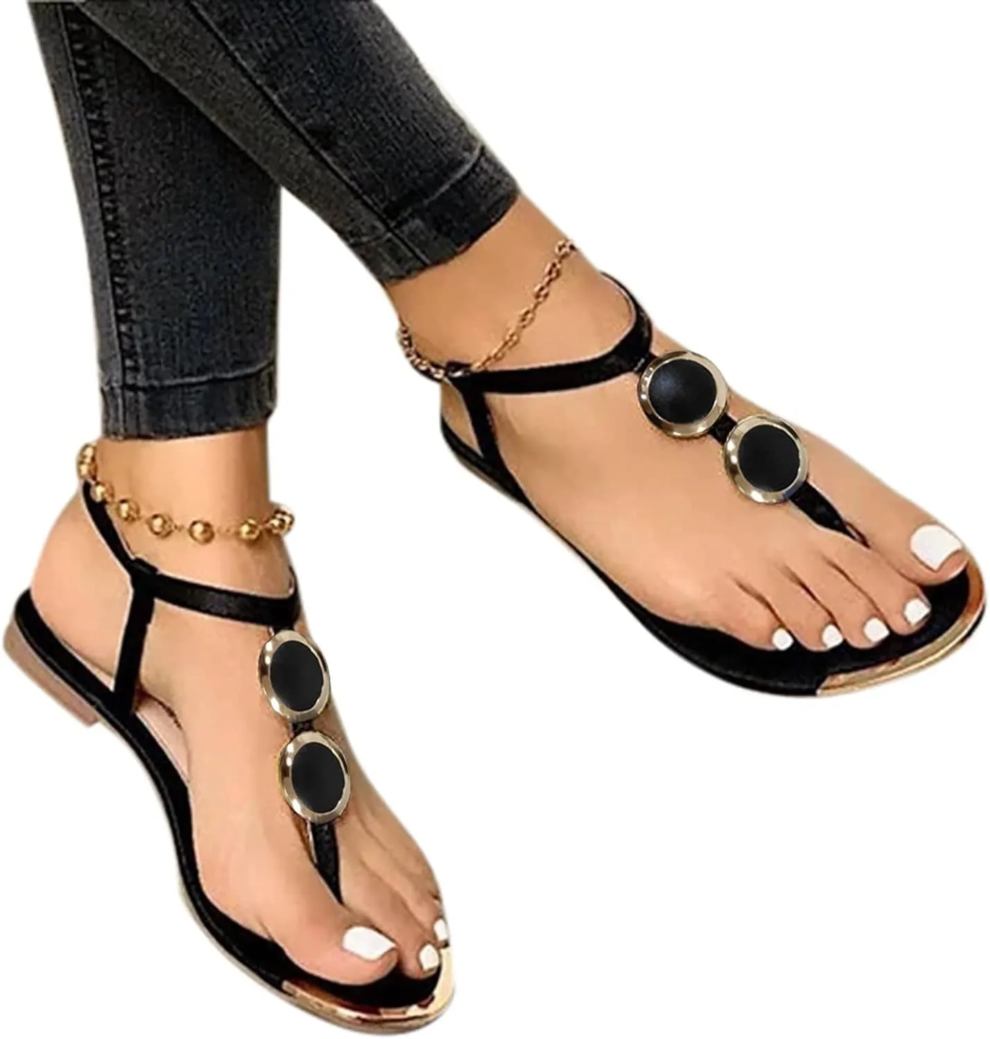 Sandals for Women Dressy,Womens Flat Sandals Open Toe Slippers Flip Flop Shoes Summer Casual Ankle Buckle Strap Sandal