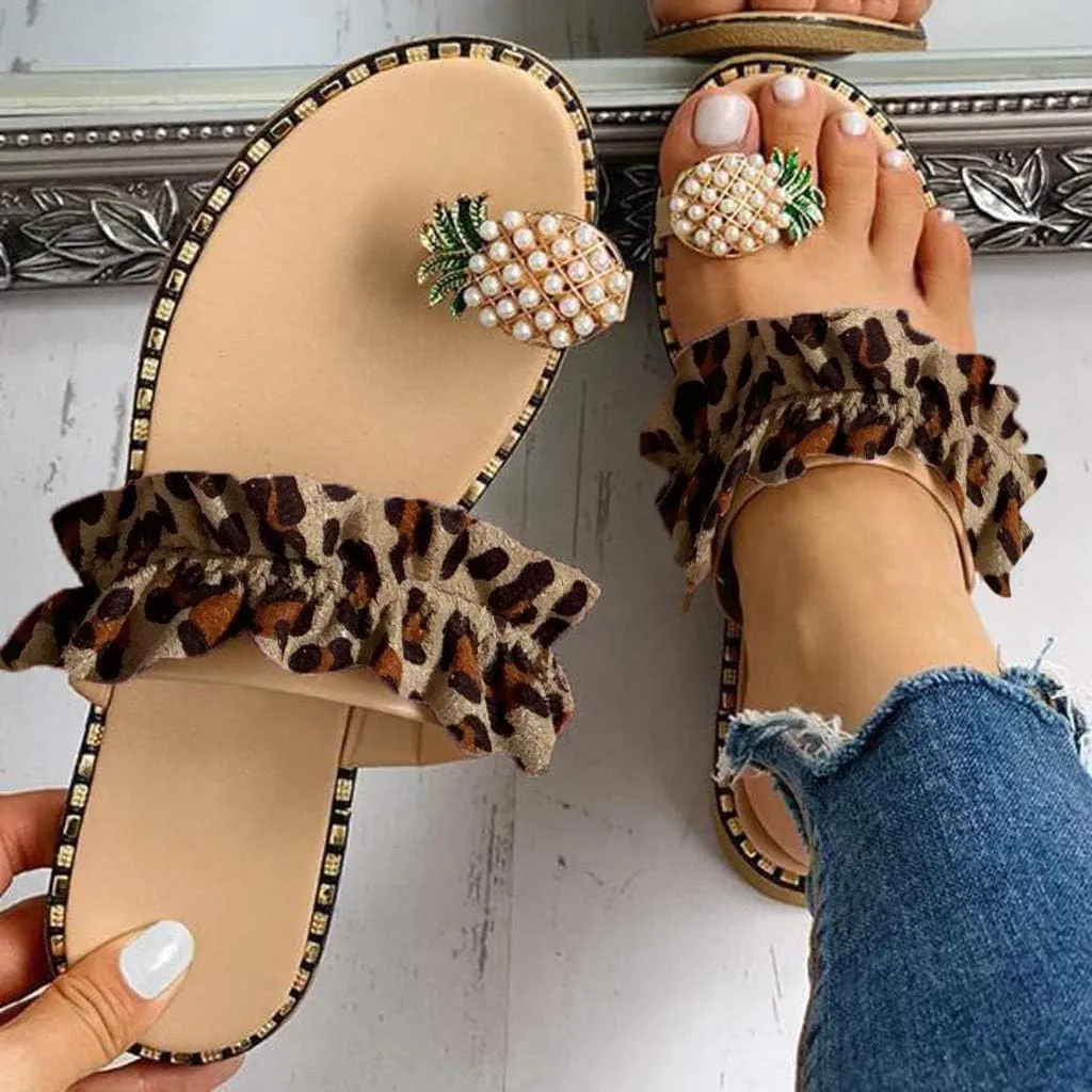 Sandals for Women Flat,Sweet Cute Pineapple Sandals Clip Toe Flip Flops Boho Casual Flat Slippers Beach Shoes