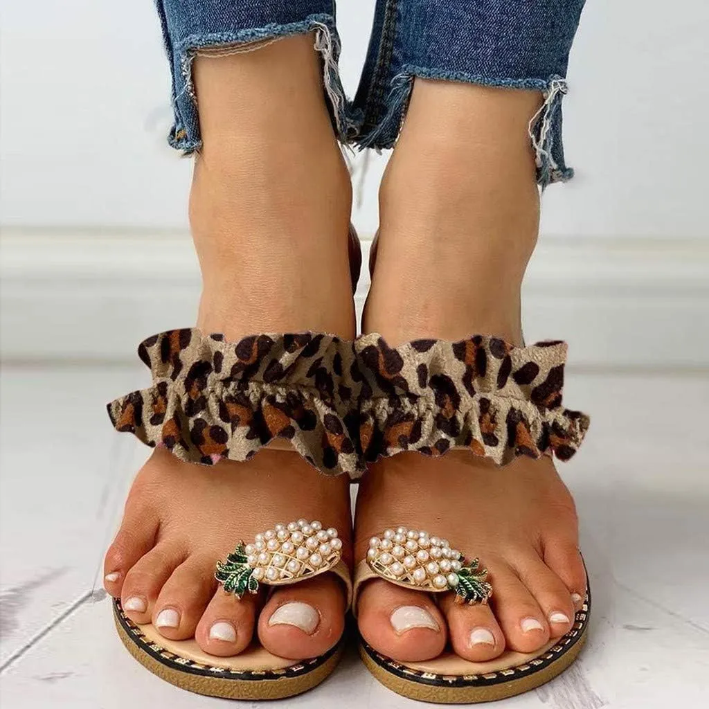 Sandals for Women Flat,Sweet Cute Pineapple Sandals Clip Toe Flip Flops Boho Casual Flat Slippers Beach Shoes
